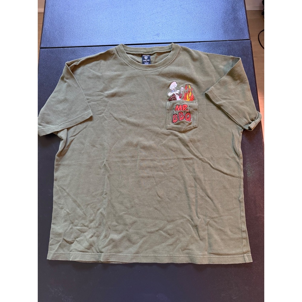 Vintage 1998 Warner Bros Wile E Coyote Mr BBQ Pocket T-Shirt XL Olive Green